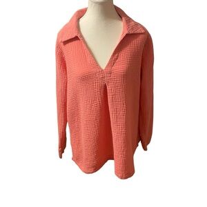 Alex & Lili Pink Waffle Tunic Womens XL Cotton V Neck Beach Summer Pullover